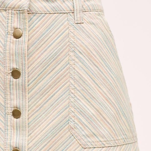 Anthropologie NWT Pilcro Chino Striped Skirt 12 button front pastel rainbow new - Picture 2 of 13